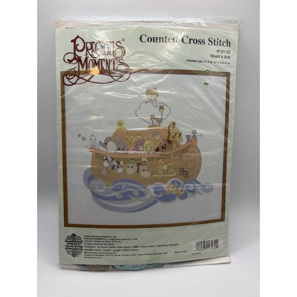 vintage Cross Stitch Precious Moments Noah's Ark 131-32 Finished Size 24 x 22